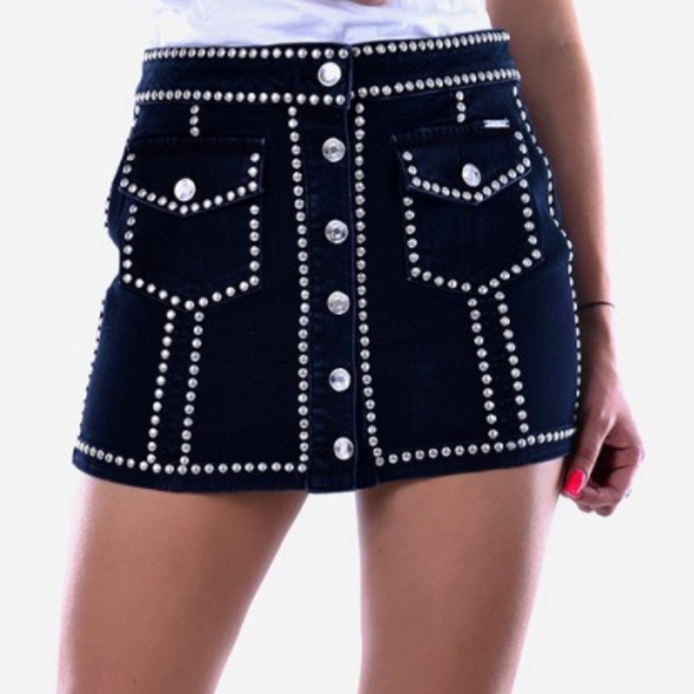 Denim Mini Skirt with Silver Studs
